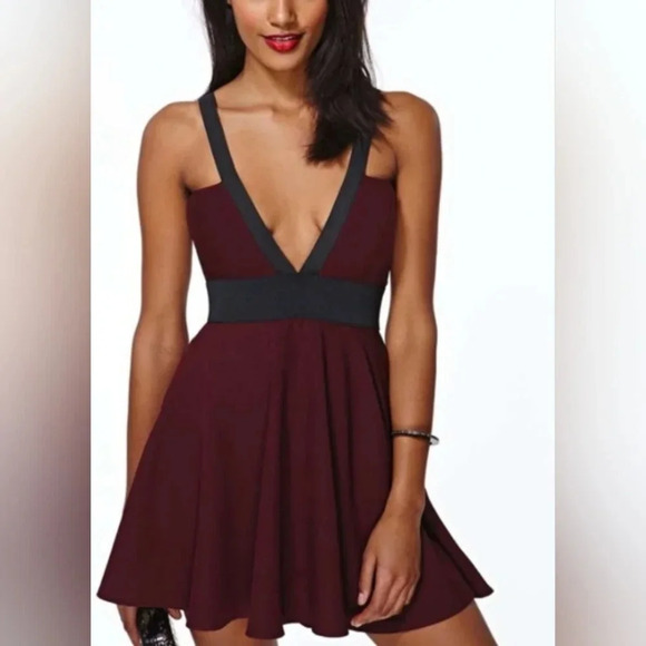 Nasty Gal Skater Mini-Dress, Color Wine/Black Size S - Picture 1 of 16